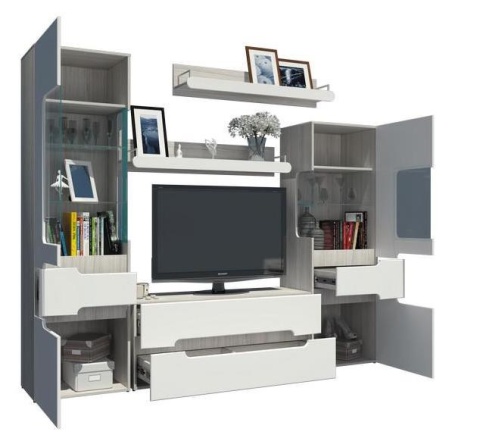 Гостиная Палермо Ясень Шимо Светлый/Белый Глянец (Ш-2272 мм x В-1910 мм x Г-413 мм)