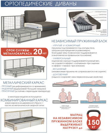Ортопедический Диван Николас Евро-Металлокаркас/Разные Цвета Ш-2520 х Г-1100 х В-900 мм