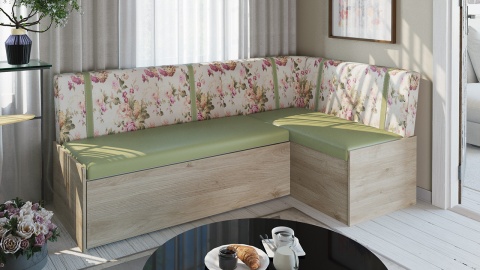 Скамья угловая со спальным местом «Париж» (Баттл Рок/ Цветы зелёные)