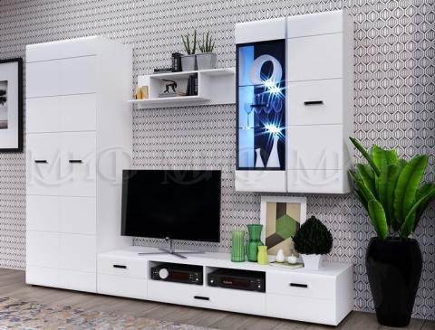 Гостиная Ницца NEW МДФ Белый Глянец (Ш-2800 x В-2170 x Г-520 мм)